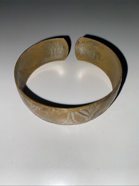 Carved Brass Open Cuff Bracelet in Warm Gold